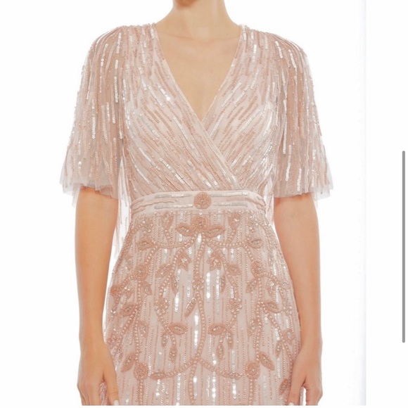 MAC DUGGAL Wrap Front Beaded Cape Gown NEW Blush Pink Size 10 Dress - Picture 5 of 15